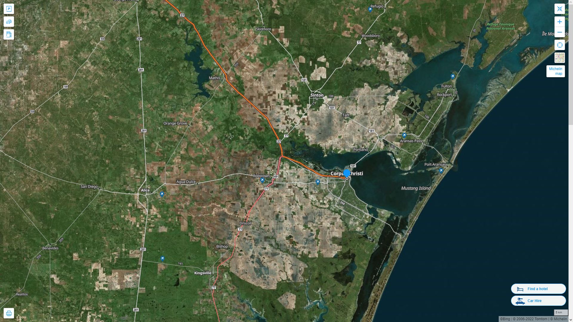 Corpus Christi Texas Highway and Road Map with Satellite View